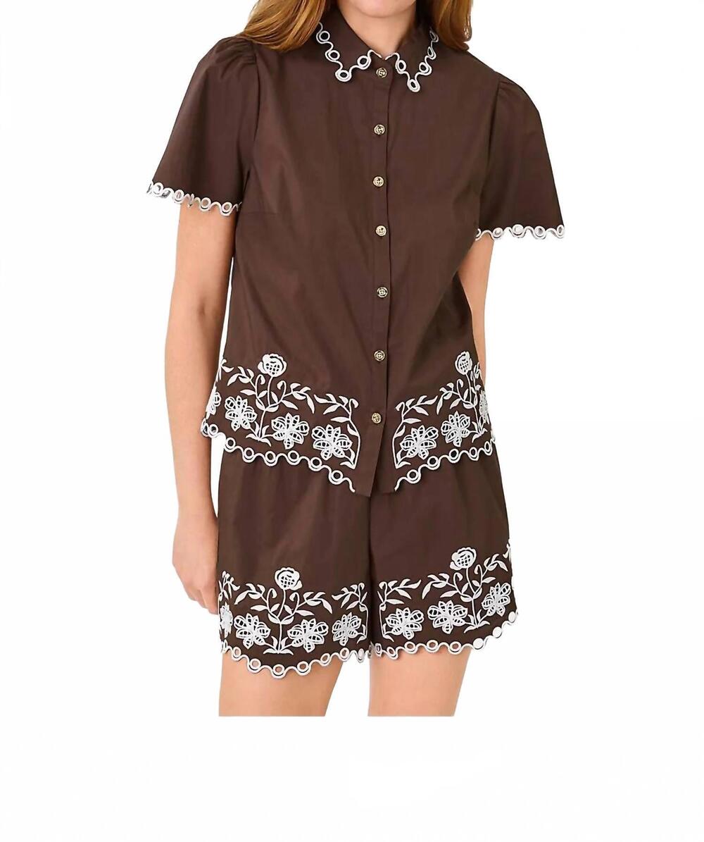 NEW LILLY PULITZER rikki short sleeve top in coco beach marni embroidered poplin